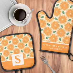 Ensemble De Gant De Cuisine Et De Manique Tranches d'orange Citronné Mignon Été Monogrammé