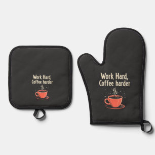 Ensemble De Gant De Cuisine Et De Manique Travailler dur Café Harder Drôle Amusant Caféine L