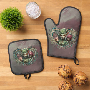 Ensemble De Gant De Cuisine Et De Manique Trois fées, les compagnons du coeur magique.