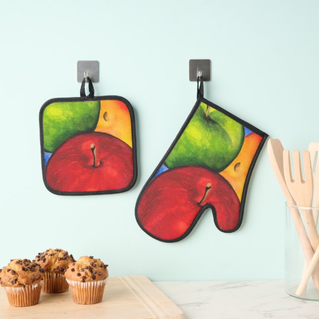 Ensemble De Gant De Cuisine Et De Manique Trois pommes (In situ (suspendu))