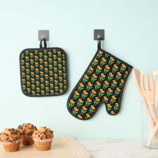 Ensemble De Gant De Cuisine Et De Manique Tulipes Fleurs Personnalisées