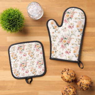 Ensemble De Gant De Cuisine Et De Manique Tulipes Florales de Printemps
