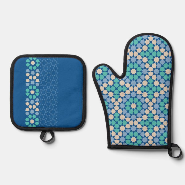 Ensemble De Gant De Cuisine Et De Manique Turquoise Sérénité (Recto)