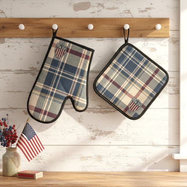 Ensemble De Gant De Cuisine Et De Manique UA 250 American Plaid Shield Motif ID1301 (Créateur téléchargé)