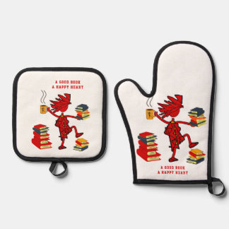 Ensemble De Gant De Cuisine Et De Manique Un Bon Livre Une Bande De Coeur Heureuse Dans Les