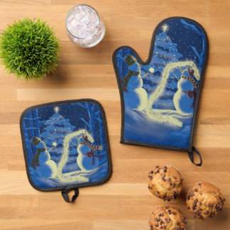 Ensemble De Gant De Cuisine Et De Manique Un Noël de bonhomme de neige