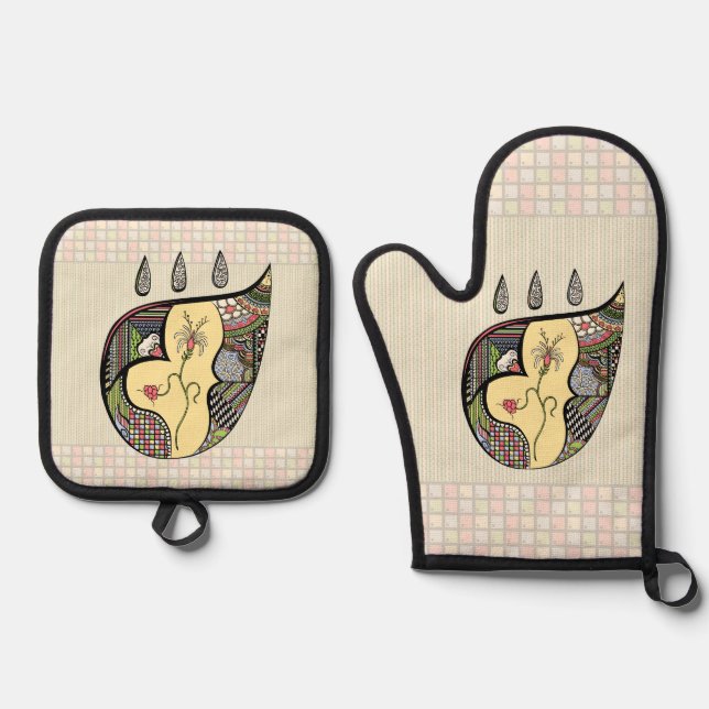 Ensemble De Gant De Cuisine Et De Manique Une fleur à l'intérieur (Recto)