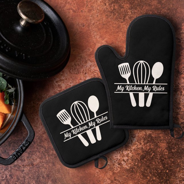 Ensemble De Gant De Cuisine Et De Manique Ustensiles de cuisine Monogramme (Kitchen Utensils Monogram Oven Mitt & Pot Holder Set)