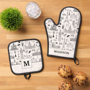 Ensemble De Gant De Cuisine Et De Manique Vacances En Europe Motif