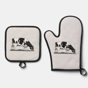 Ensemble De Gant De Cuisine Et De Manique Vache laitière Holstein