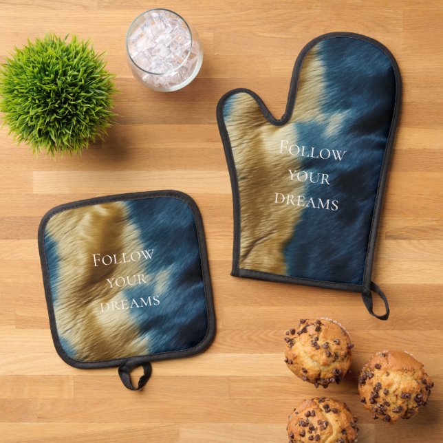 Ensemble De Gant De Cuisine Et De Manique Vachette bleue (De haut en bas)