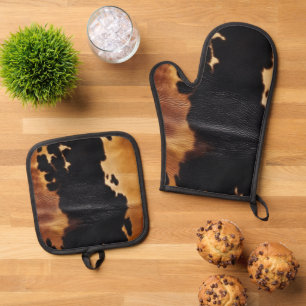 Ensemble De Gant De Cuisine Et De Manique Vachette noire Brown du sud-ouest