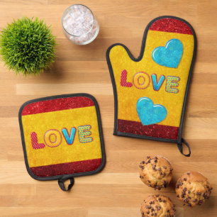 Ensemble De Gant De Cuisine Et De Manique Valentine Fun 3D Mix and Match