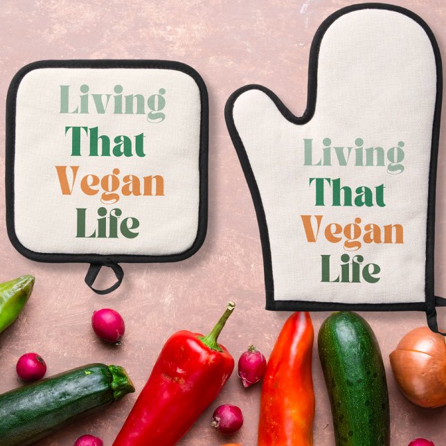 Ensemble De Gant De Cuisine Et De Manique Vegan Phrase (Créateur téléchargé)