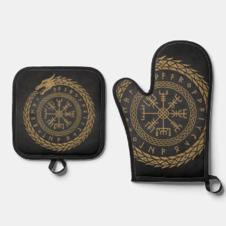 Ensemble De Gant De Cuisine Et De Manique Vegvisir Dessin de cercle de rune de serpent nordi