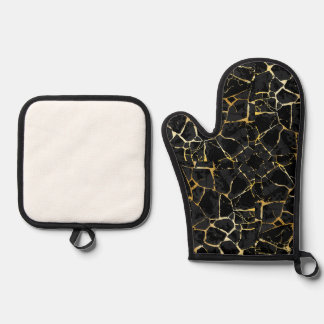 Ensemble De Gant De Cuisine Et De Manique Veine d'or Kintsugi noir