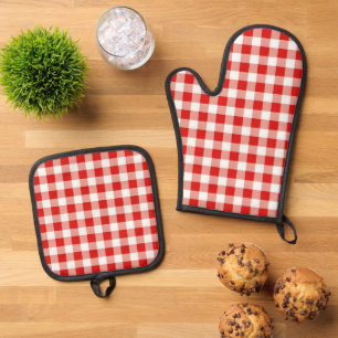Ensemble De Gant De Cuisine Et De Manique Vérificateur rouge et blanc