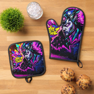 Ensemble De Gant De Cuisine Et De Manique Vibrant Street Art