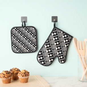 Ensemble De Gant De Cuisine Et De Manique Vichy, Carreaux - Noir et Blanc