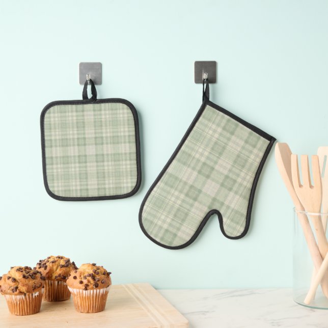 Ensemble De Gant De Cuisine Et De Manique Vichy vert sauge clair (In situ (suspendu))