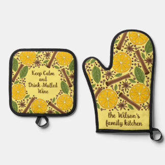 Ensemble De Gant De Cuisine Et De Manique Vin jaune épicé de Noël