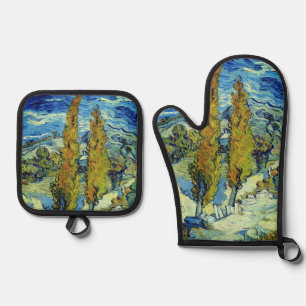 Ensemble De Gant De Cuisine Et De Manique Vincent Van Gogh Deux peupliers à Saint-Rémy