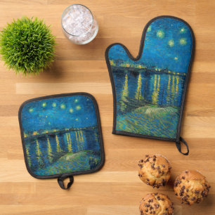 Ensemble De Gant De Cuisine Et De Manique Vincent Van Gogh Nuit étoilée sur le Rhône