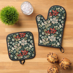 Ensemble De Gant De Cuisine Et De Manique Vintage moderne Poinsettias Serviette de cuisine