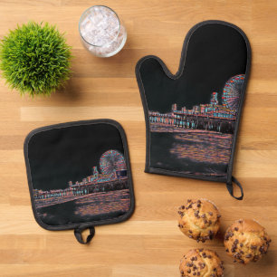 Ensemble De Gant De Cuisine Et De Manique Vitrail noir Père Noël Monica Pier