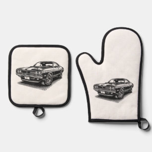 Ensemble De Gant De Cuisine Et De Manique Voiture Musclée Américaine Classique Rétro Vintage