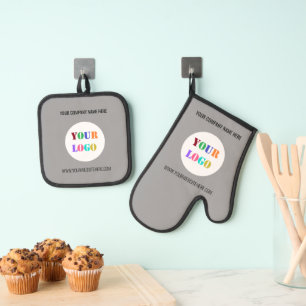 Ensemble De Gant De Cuisine Et De Manique Votre logo d'entreprise Texte et couleurs personna
