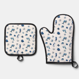 Ensemble De Gant De Cuisine Et De Manique Wedgewood Blue Ocean Créatures !