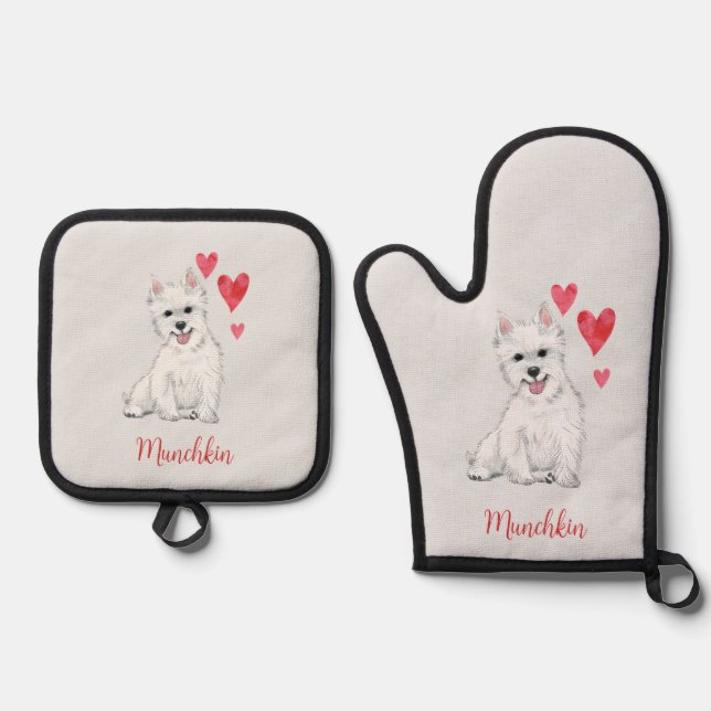 Ensemble De Gant De Cuisine Et De Manique West Highland Terrier White Fur Westie (Recto)