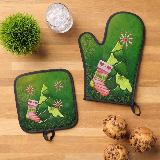 Ensemble De Gant De Cuisine Et De Manique Whimsey (De haut en bas)