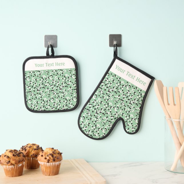 Ensemble De Gant De Cuisine Et De Manique Whimsical Mint Polka Dot Doodles Pattern (In situ (suspendu))