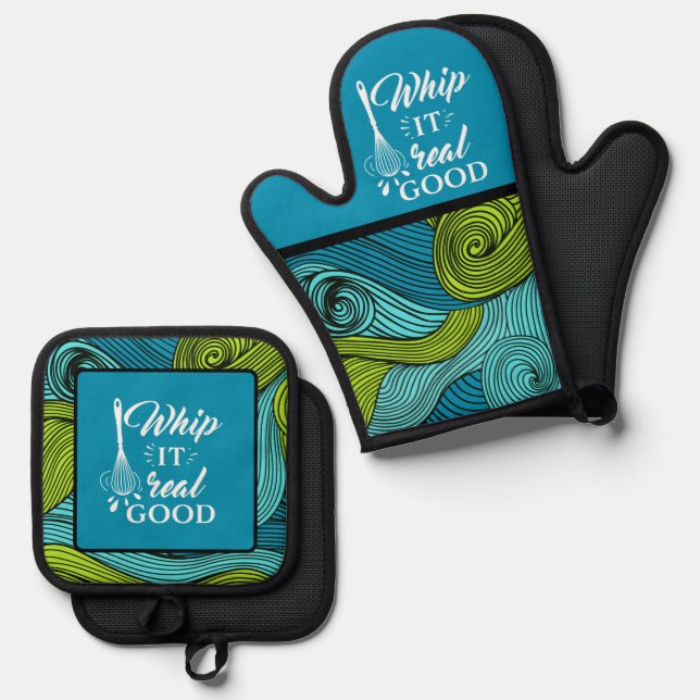 Ensemble De Gant De Cuisine Et De Manique Whip it Real Good Funny Foodie Message (Recto/Verso)