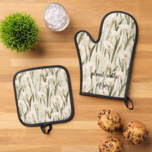 Ensemble De Gant De Cuisine Et De Manique White Calla Lily Floral Joie