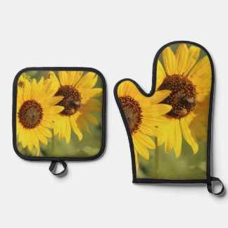 Ensemble De Gant De Cuisine Et De Manique Wild Sunflowers and Bees Farmhouse Style