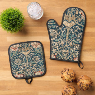 Ensemble De Gant De Cuisine Et De Manique William Morris Antique Floral de Chèvrefeuille