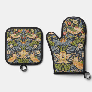 Ensemble De Gant De Cuisine Et De Manique William Morris - Fraise Thief Motif Floral