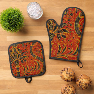 Ensemble De Gant De Cuisine Et De Manique William Morris India Rouge Floral Vintage Classiqu