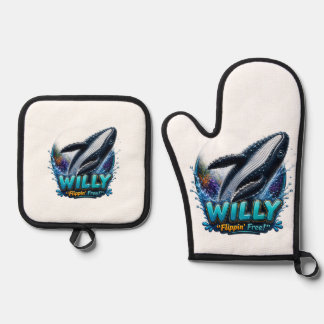 Ensemble De Gant De Cuisine Et De Manique Willy Whale – Flippin’ Libre. Drôle