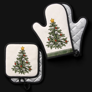 Ensemble De Gant De Cuisine Et De Manique XMAS déplaisant Un Arbre De Noël Très Gothique