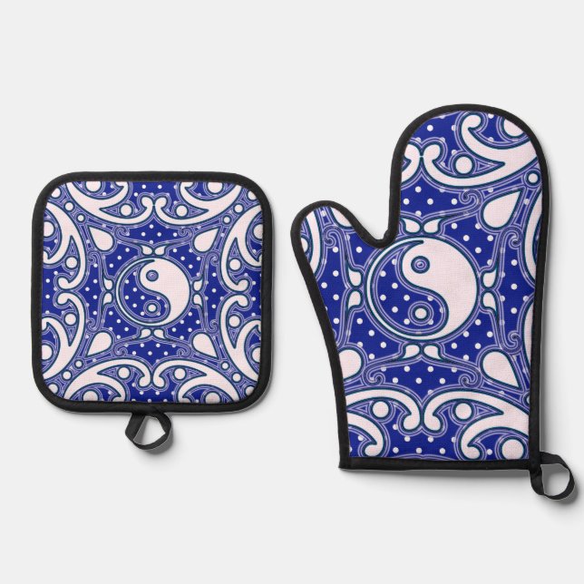 Ensemble De Gant De Cuisine Et De Manique Yin Yang (Recto)