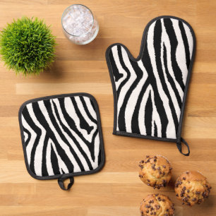 Ensemble De Gant De Cuisine Et De Manique Zebra Stripes noir et blanc Poster de animal élé