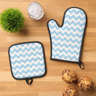 Ensemble De Gant De Cuisine Et De Manique Zigzag bleu, Chevron bleu, Motif géométrique