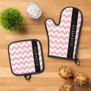 Ensemble De Gant De Cuisine Et De Manique Zigzag Rose, Chevron Rose, Motif Vague, Votre Nom