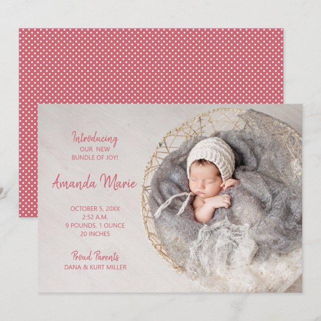 Ensemble de Joy Baby Girl Photo Faire-part de nais (Devant / Derrière)