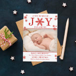 Ensemble De Joy Noël Faire-part de naissance<br><div class="desc">Simple mais frappante, ces cartes de faire-part de naissance de Noël "Joy" blanc et rouge flocon de neige seront parfaites pour envoyer à votre famille et à vos amis cette saison des Fêtes. Le design est facile à personnaliser pour les rendre uniques à vous et à votre nouveau lot de...</div>