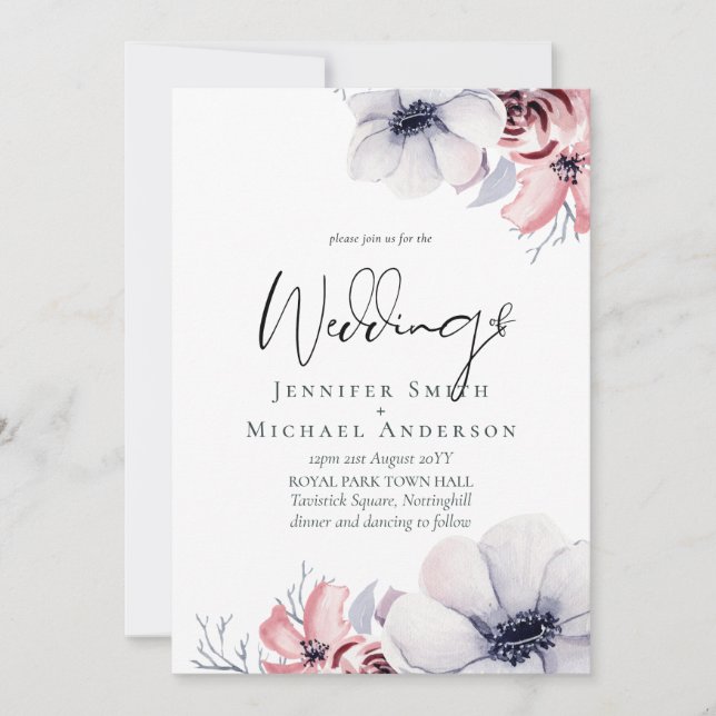 Ensemble de mariage à motif floral en corail bleu  (Devant)